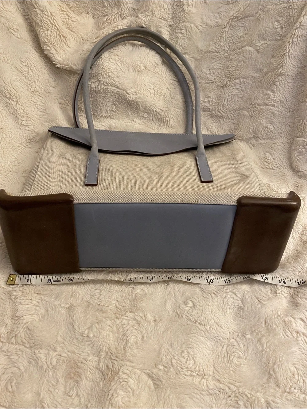 Prada vintage Canvas Tote in Light Gray with Blue Trim